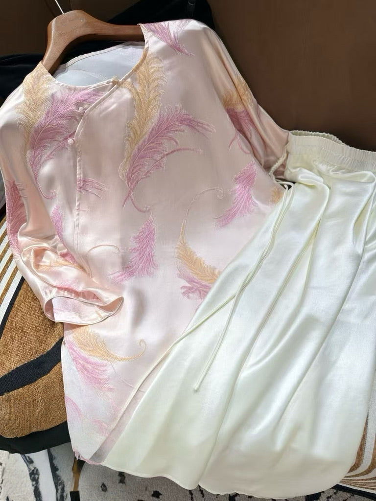 Embossed Feather Silk Top