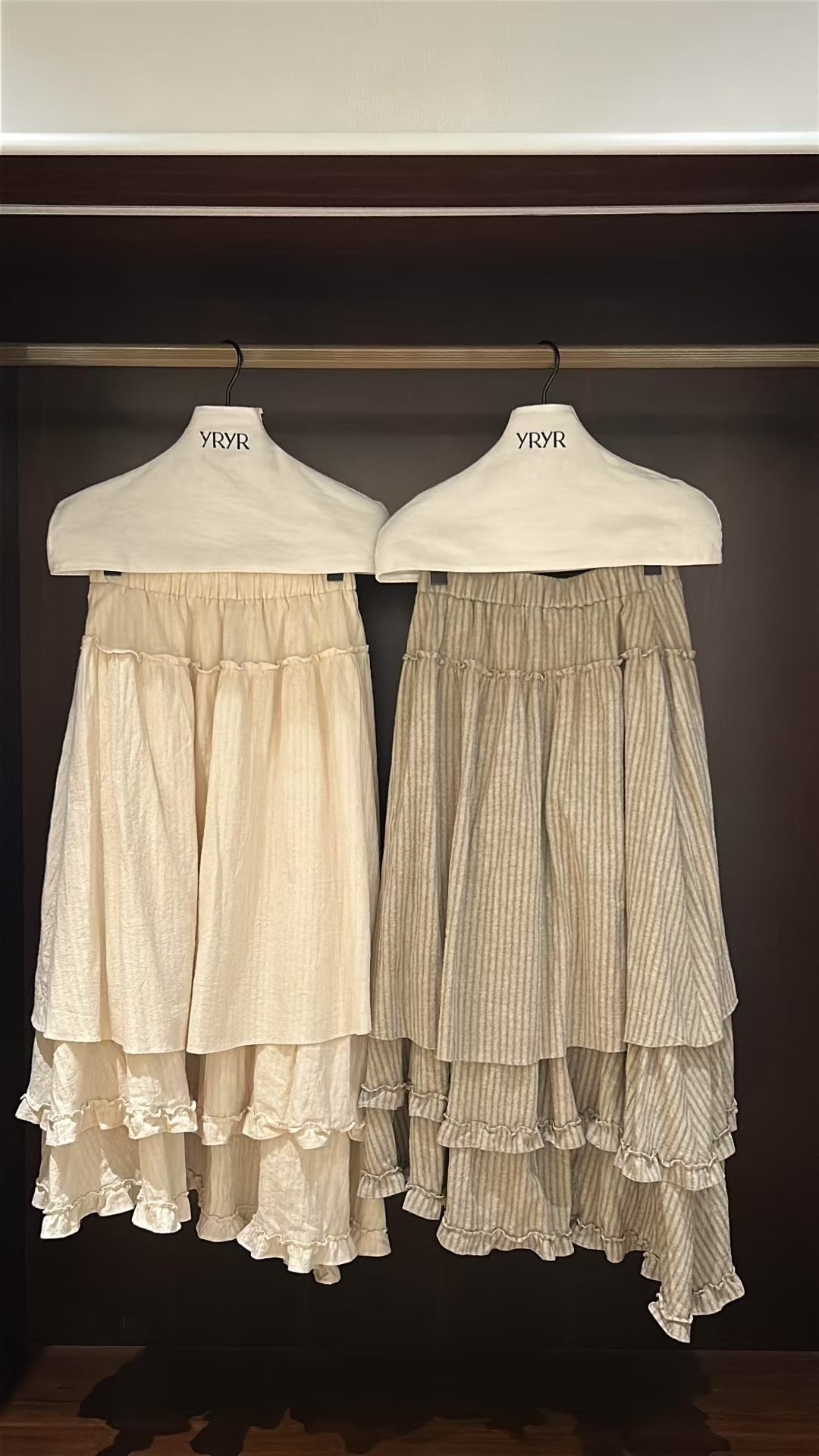 Detailed Vertical-Stripe Asymmetrical Skirt