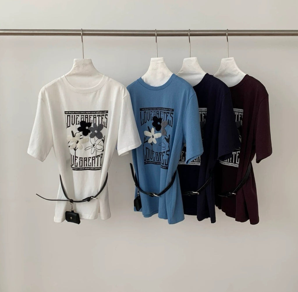 Hand-embroidered Flowers Graphic Tee