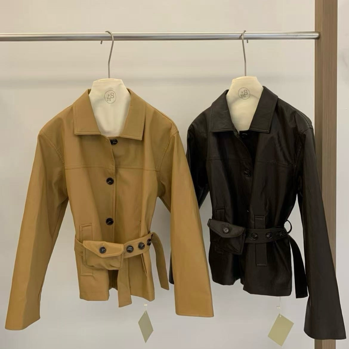 Designer Belted Utility Leather Jacket