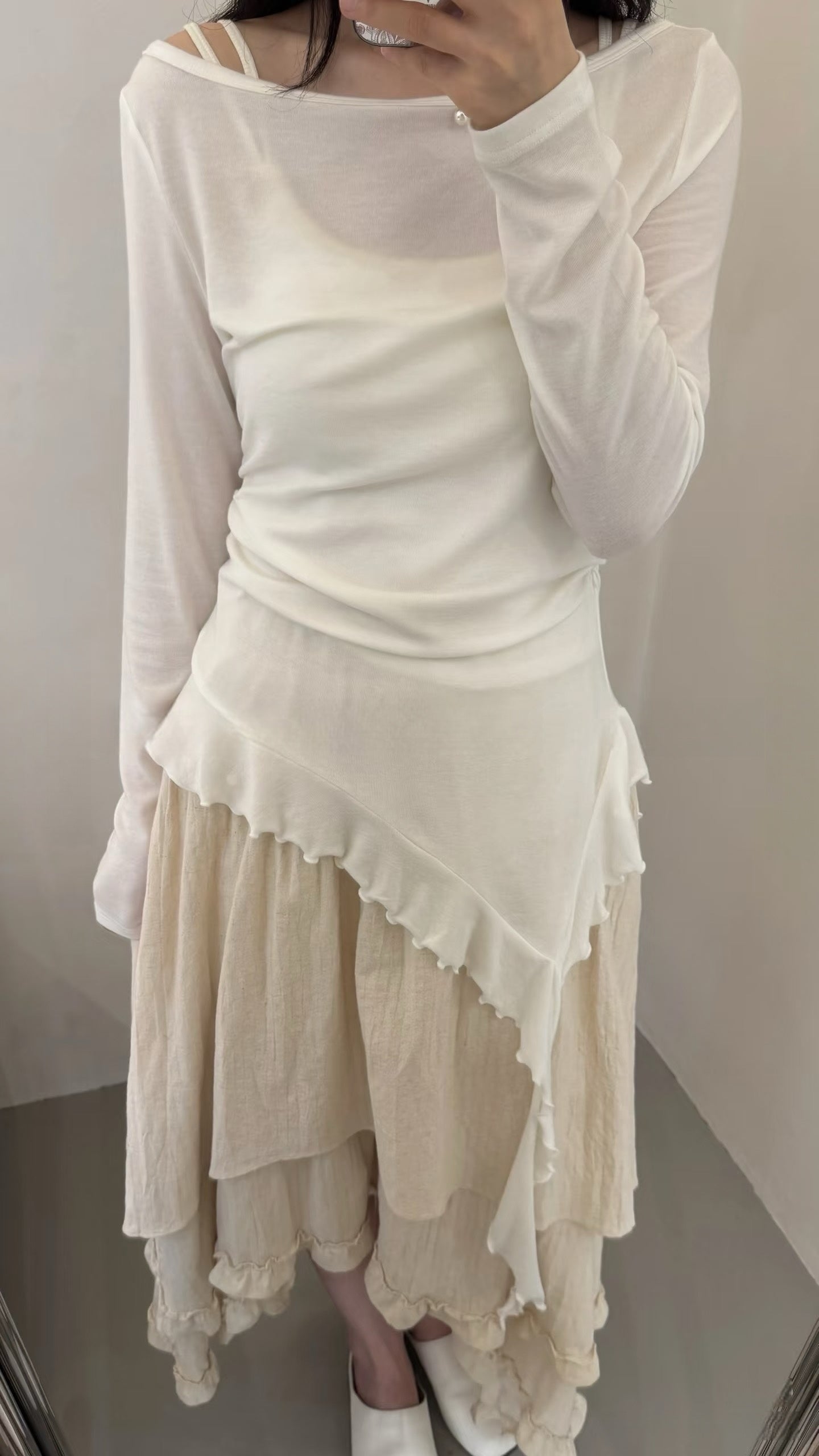 Detailed Vertical-Stripe Asymmetrical Skirt