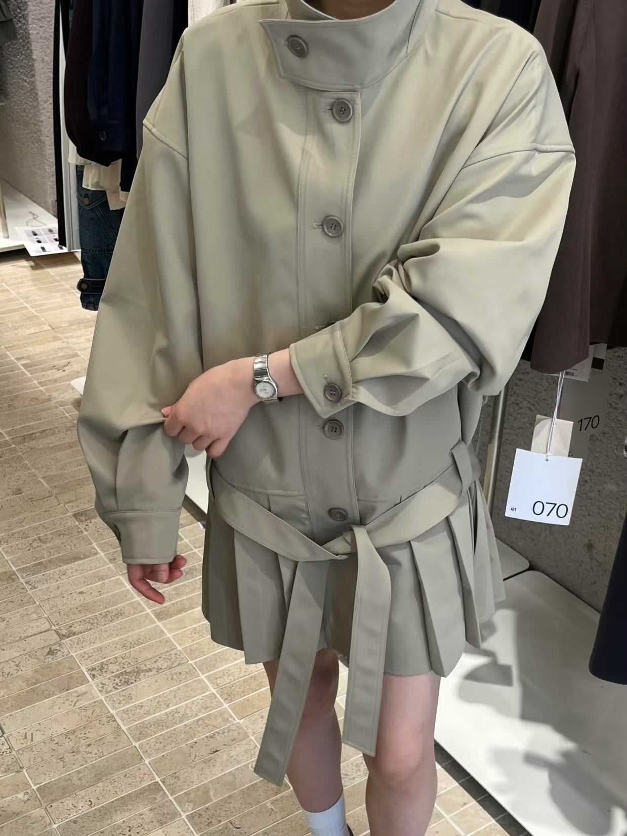 Pleated Patchwork Long Trench Coat