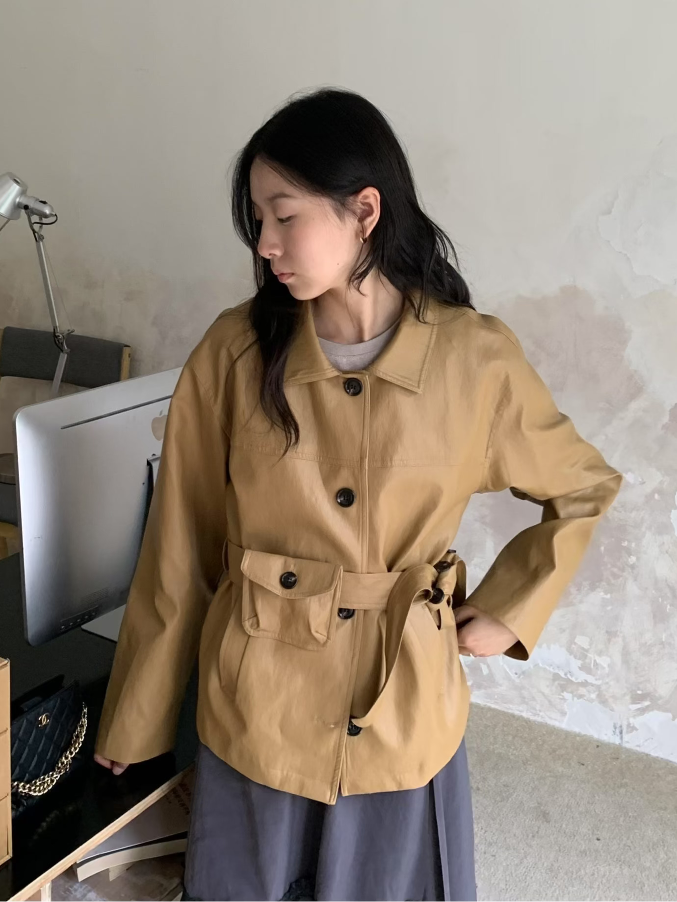 Designer Belted Utility Leather Jacket