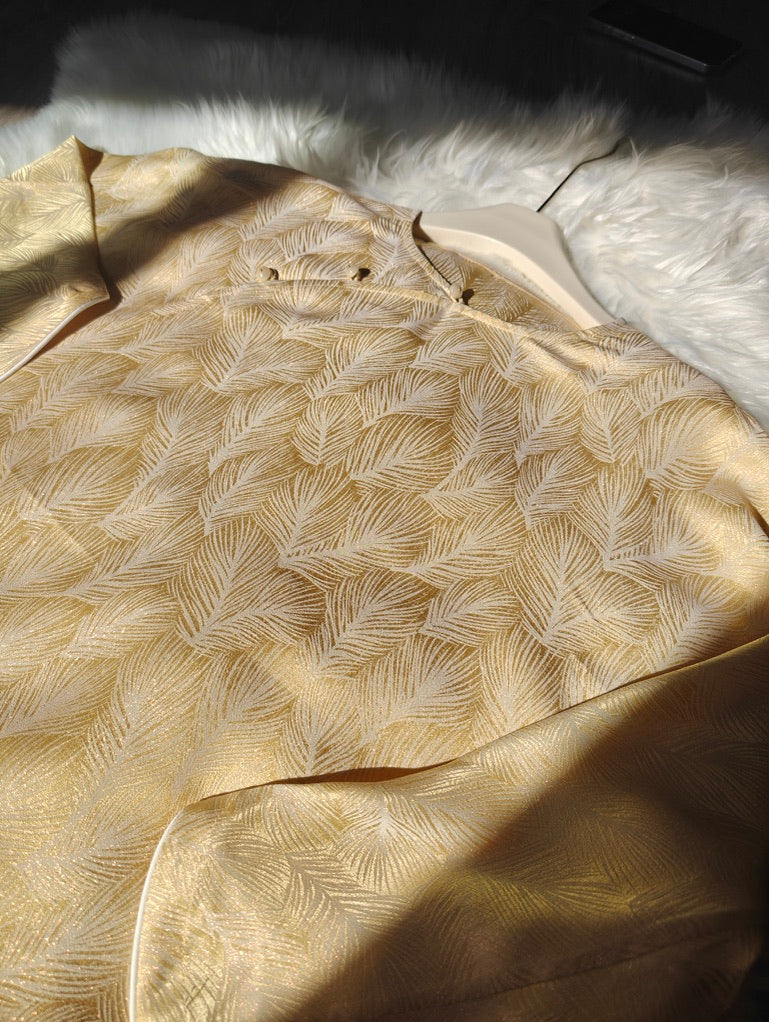 Gold-Thread Feather Silk Top