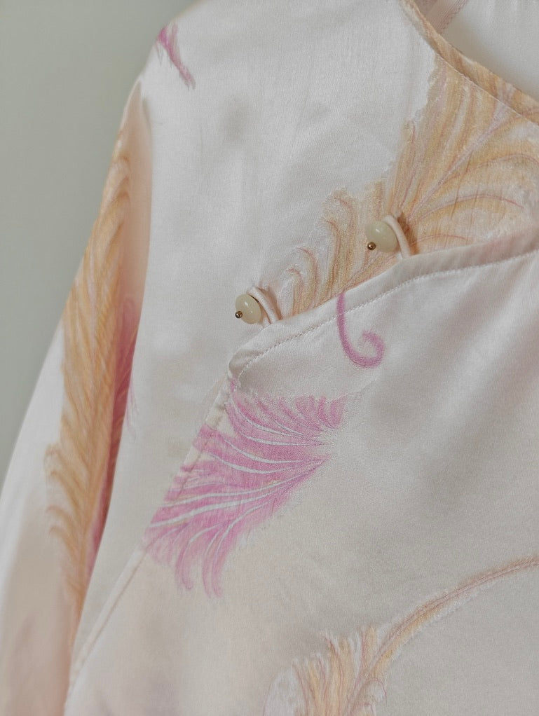 Embossed Feather Silk Top
