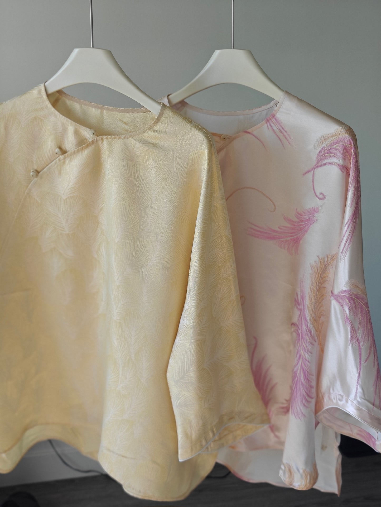 Embossed Feather Silk Top