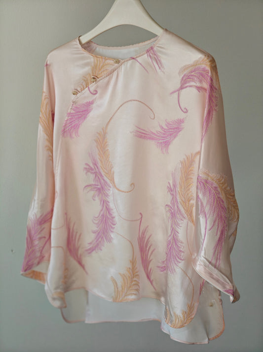 Embossed Feather Silk Top