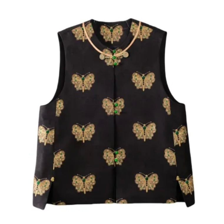【Song Brocade】Black Gold Butterfly Vest