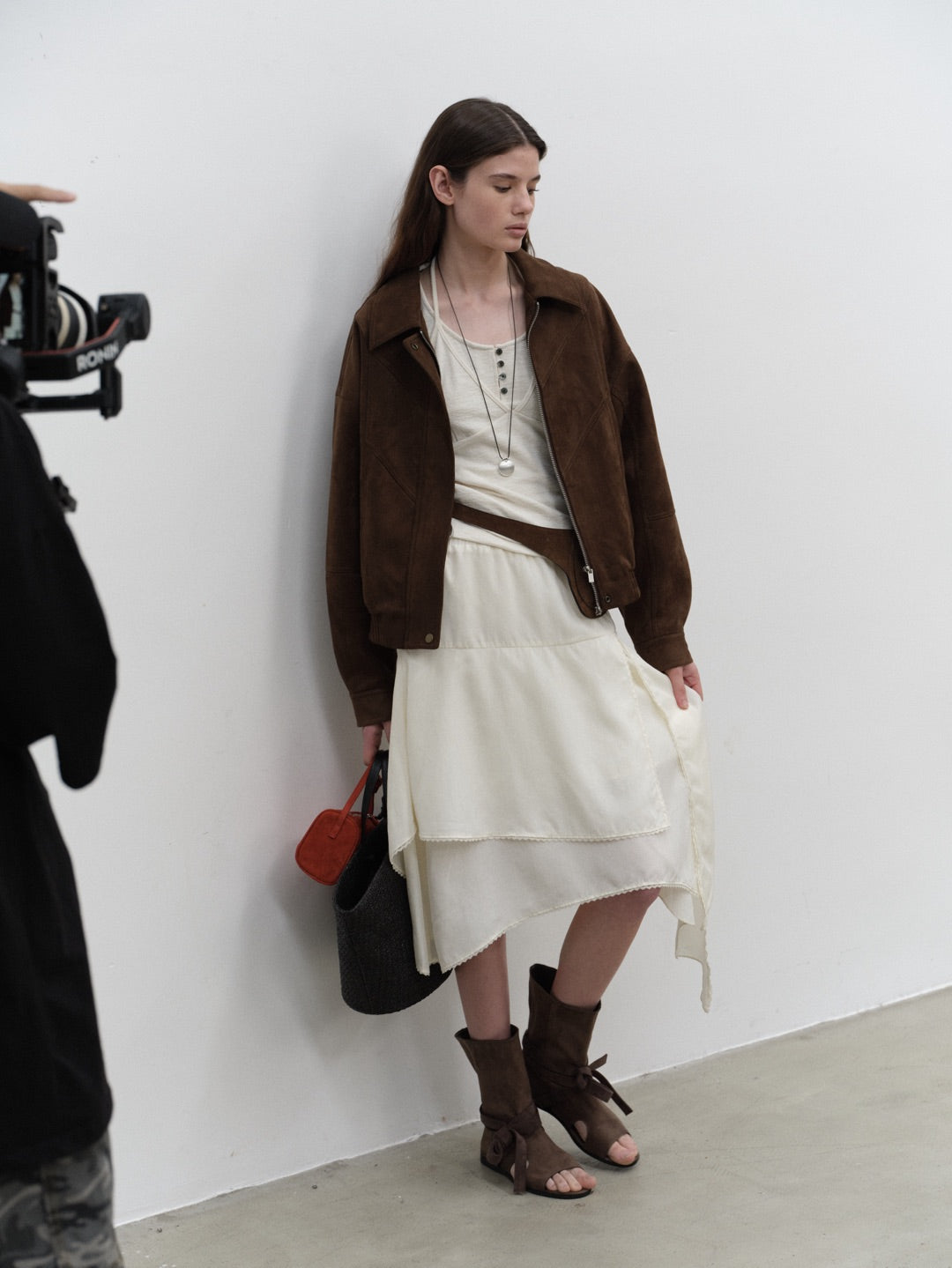 Cream Lace-Trim Asymmetrical Skirt