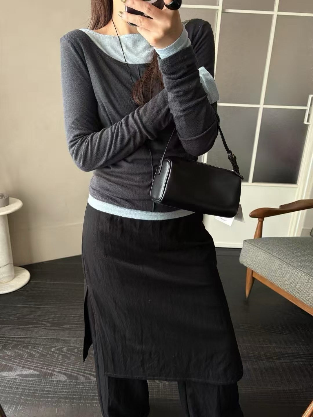 Wide-Collar Long Sleeve Top