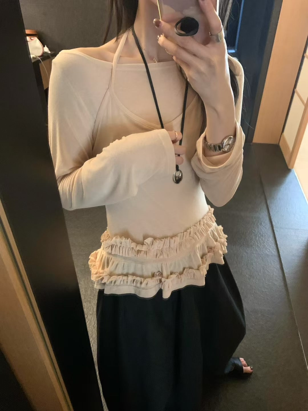 Faux-Layered Halter Lace Top