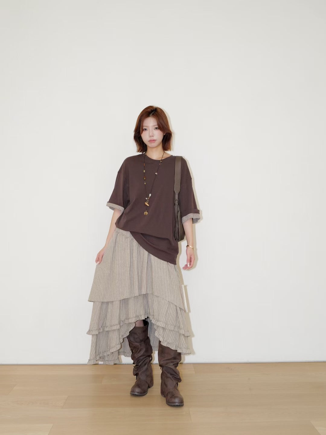 Detailed Vertical-Stripe Asymmetrical Skirt