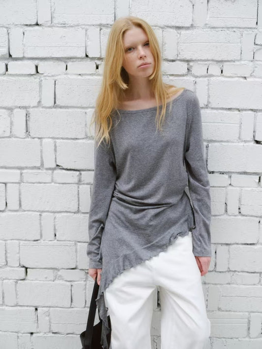 Asymmetrical Lace-Trim Off-Shoulder Top