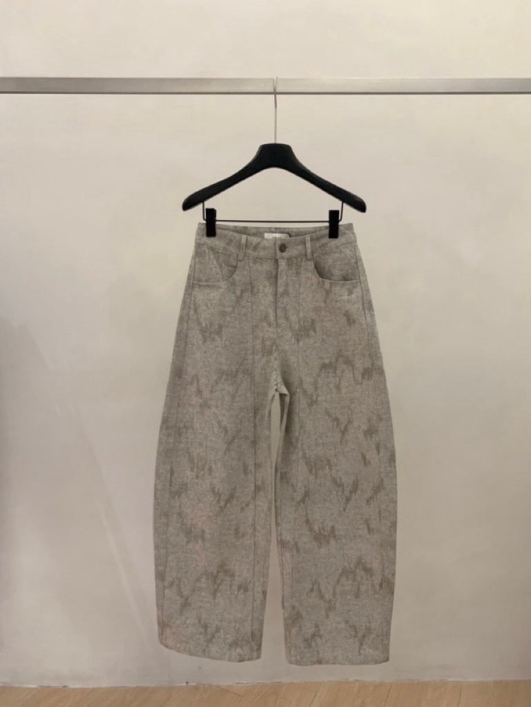 Landscape-Pattern Curved-Leg Pants