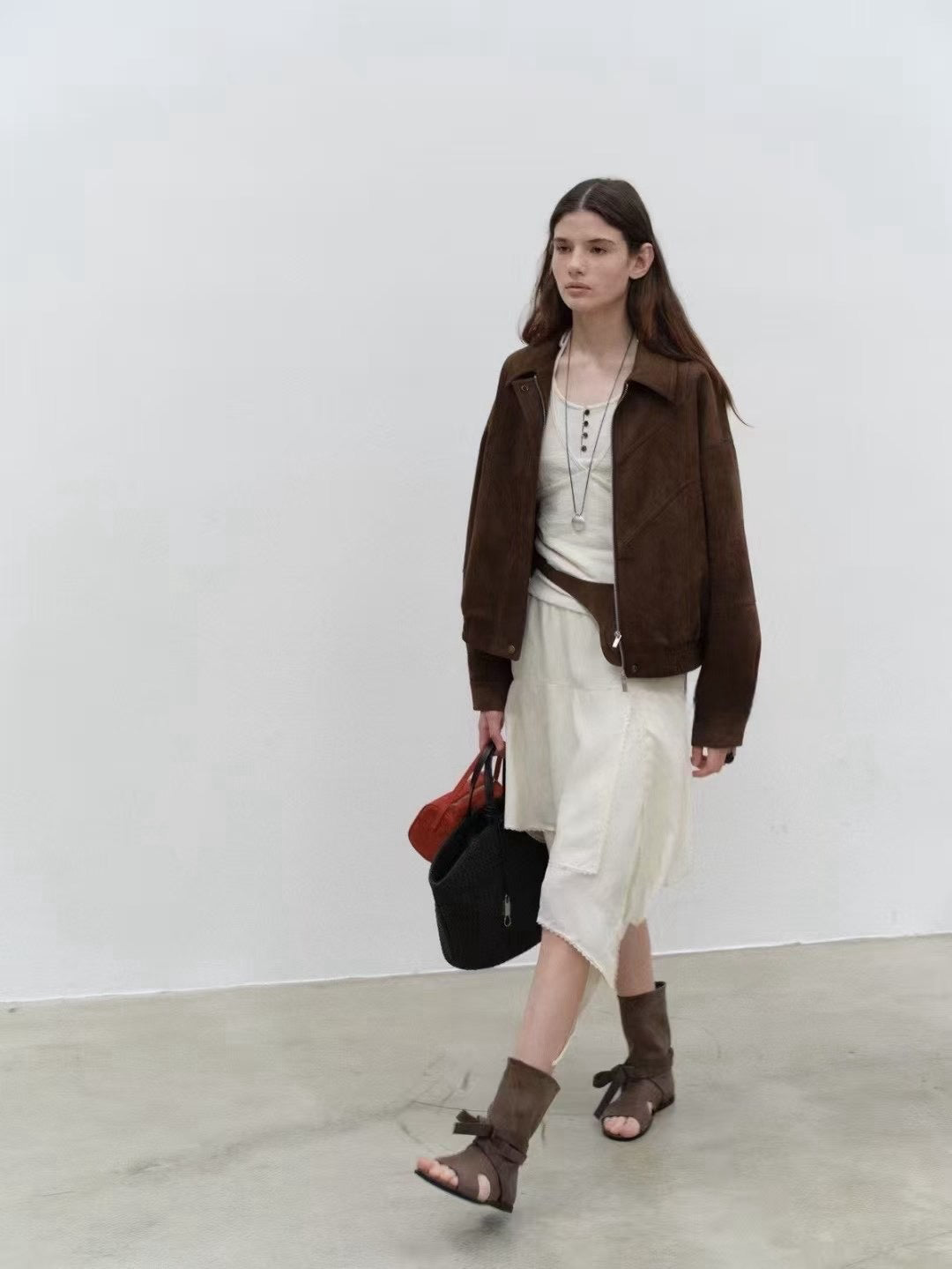 Cream Lace-Trim Asymmetrical Skirt