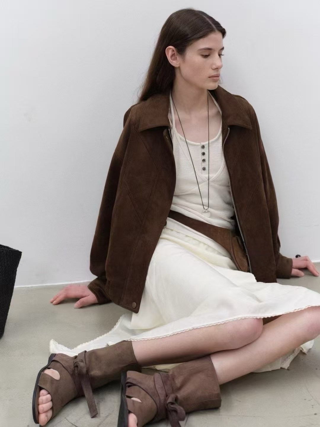 Cream Lace-Trim Asymmetrical Skirt