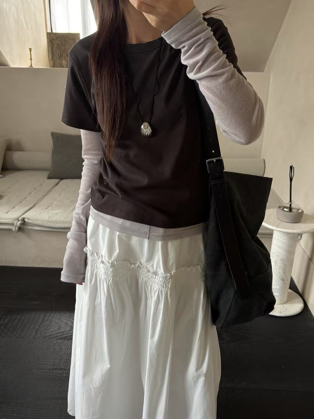 Wide-Collar Long Sleeve Top