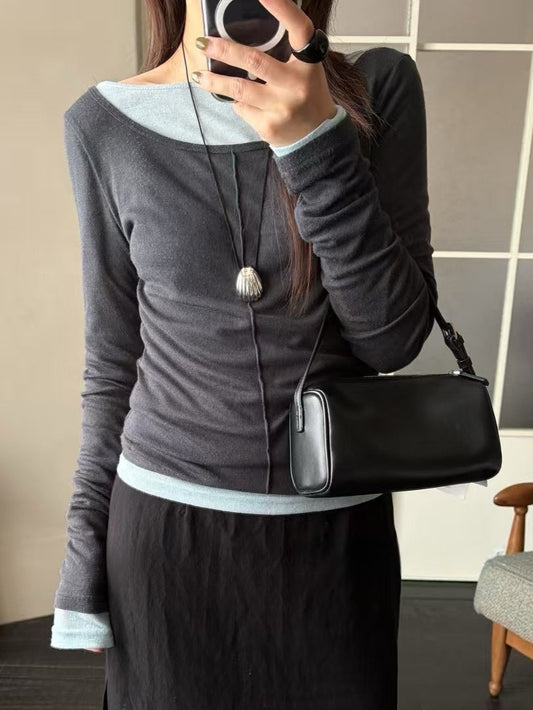 Wide-Collar Long Sleeve Top