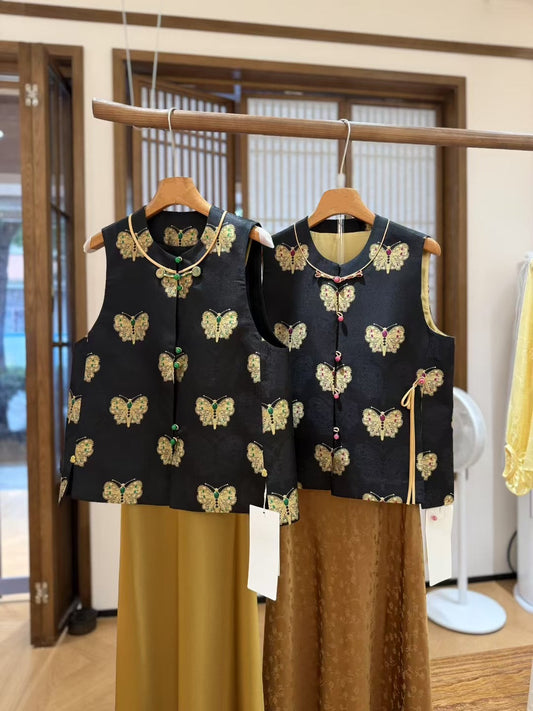 【Song Brocade】Black Gold Butterfly Vest