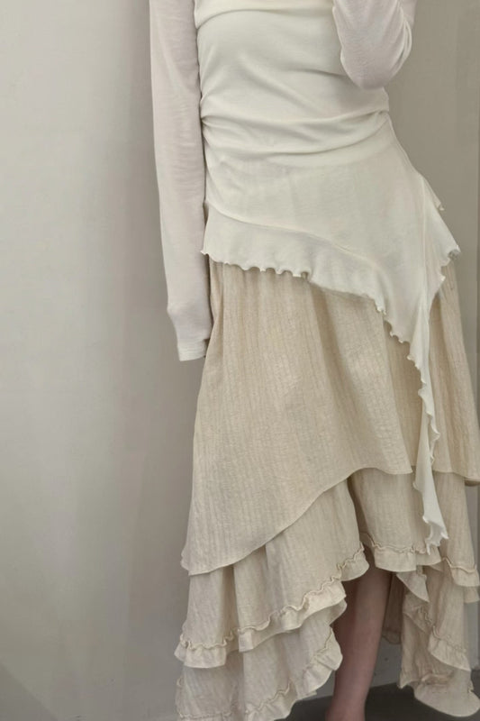 Detailed Vertical-Stripe Asymmetrical Skirt