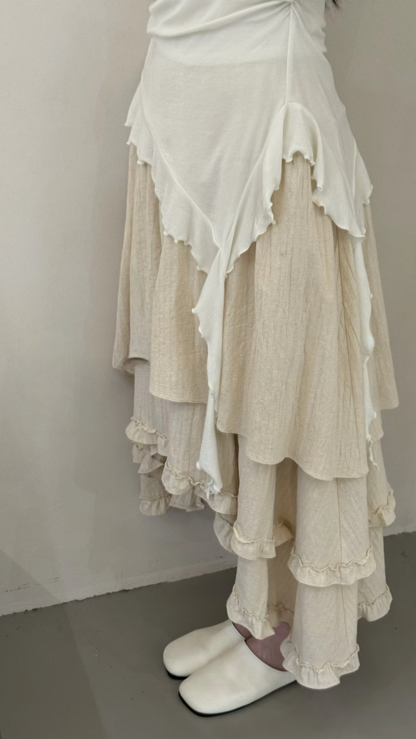 Detailed Vertical-Stripe Asymmetrical Skirt