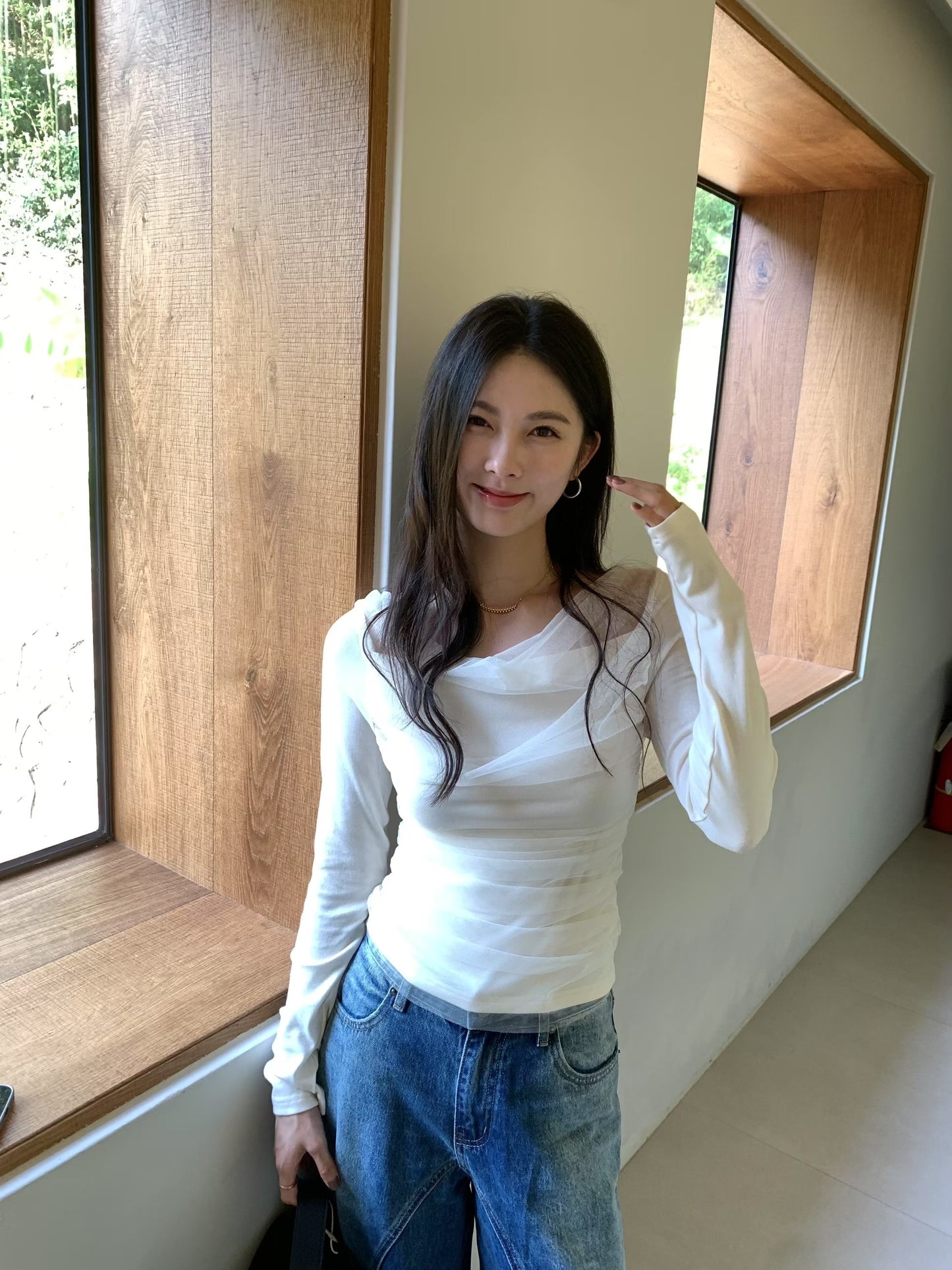 Mesh-Panel Knit Top