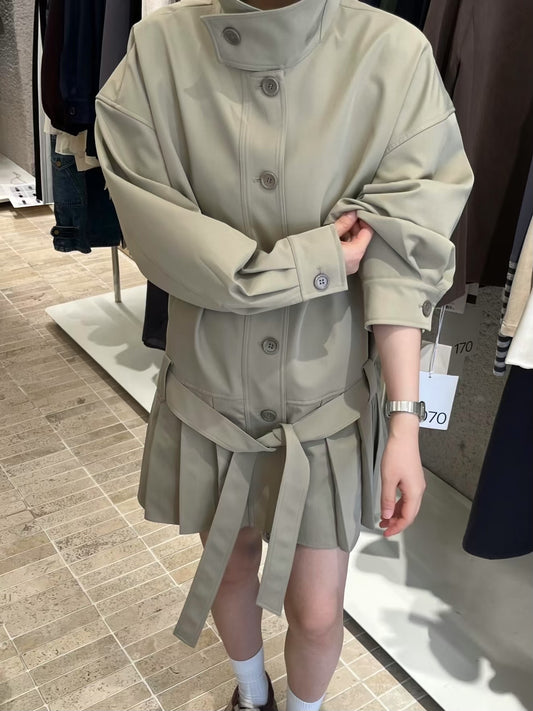 Pleated Patchwork Long Trench Coat