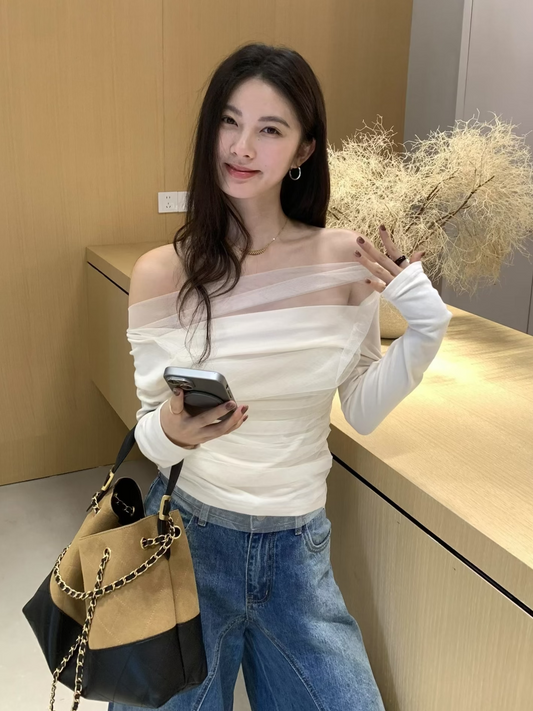 Mesh-Panel Knit Top