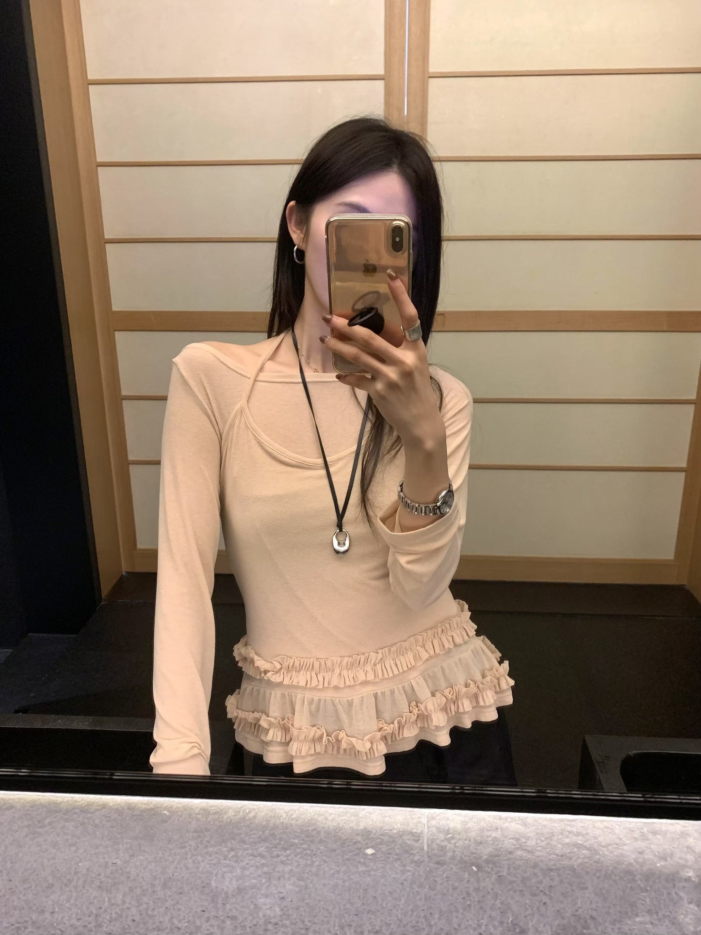 Faux-Layered Halter Lace Top
