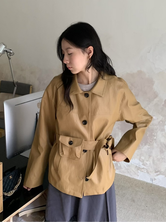 Designer Belted Utility Leather Jacket